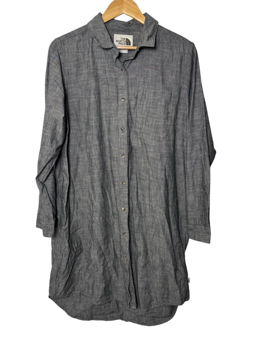 The North Face Shirt Dress Women's Large Gray Cotton Minimal Long Sleeve Travel